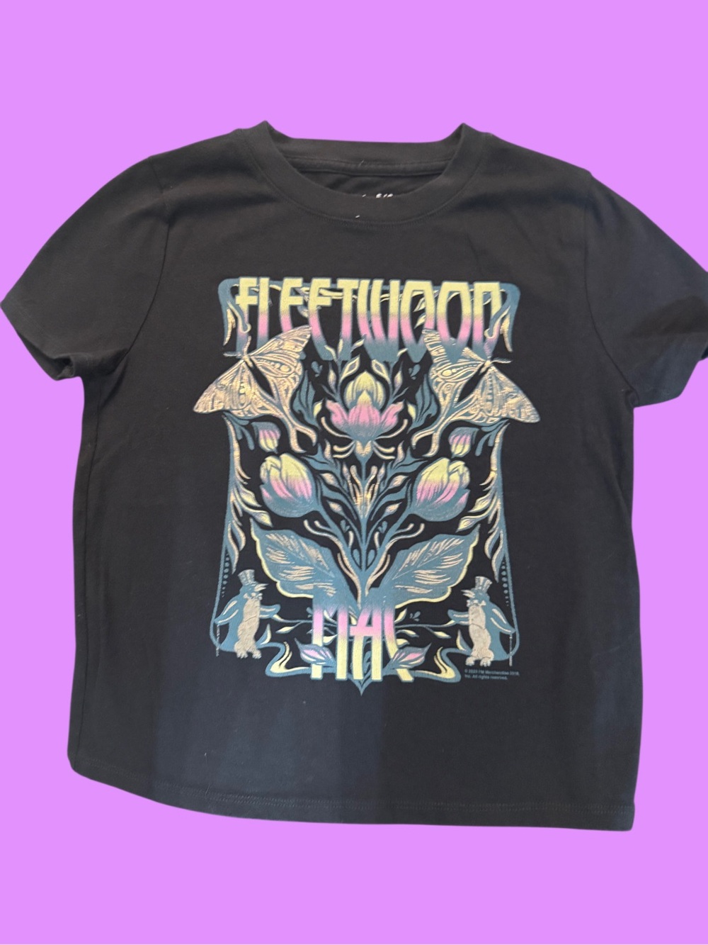 abercrombie kids Black Fleetwood Mac Tee with Pastel Floral Graphics